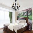 90平米美式乡村风格卧室板式床头壁画装修图片2023