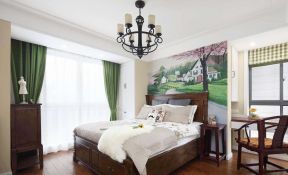 90平米美式乡村风格装修 2020卧室板式床头壁画图片