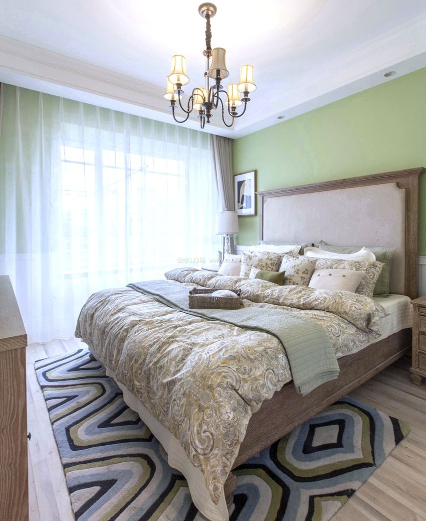 2023舒适美式田园卧室地毯装修效果图片