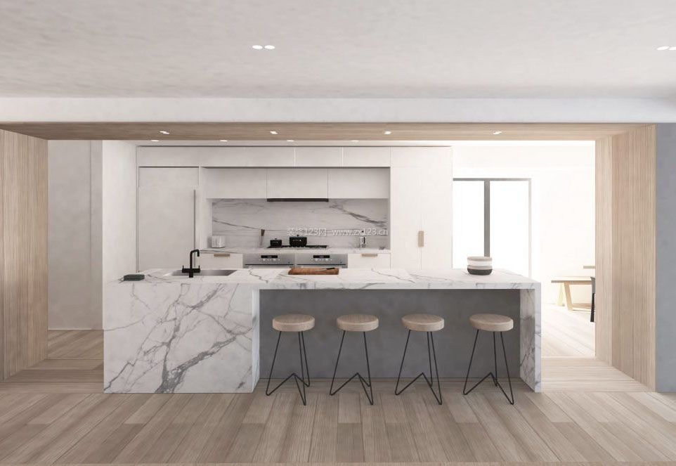 现代厨房中岛瓷砖效果图片欣赏2020