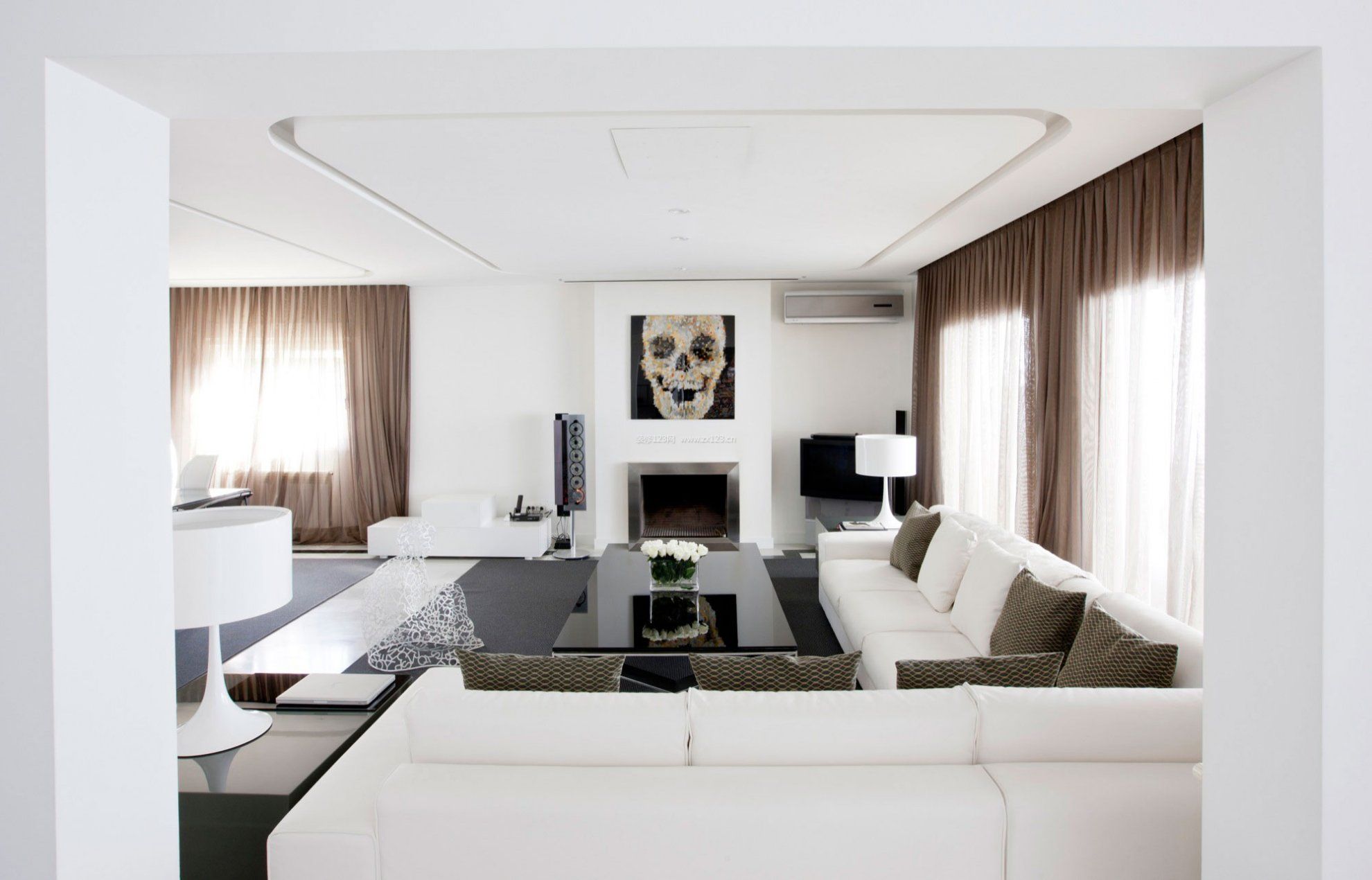 两室一厅现代简约黑白风格装修效果图