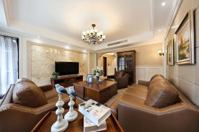 2023美式家居客厅真皮沙发装修设计图片