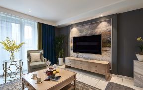 美式混搭客厅装修效果图 2020美式电视机背景墙装修效果图