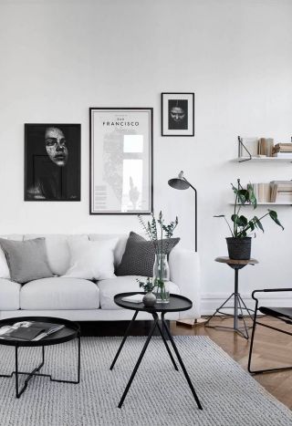 黑白现代客厅样板间实景照片