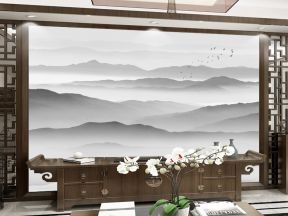 简中式风格电视背景墙手绘设计欣赏