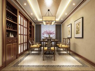 2023中式别墅餐厅实木餐桌椅装修效果图片