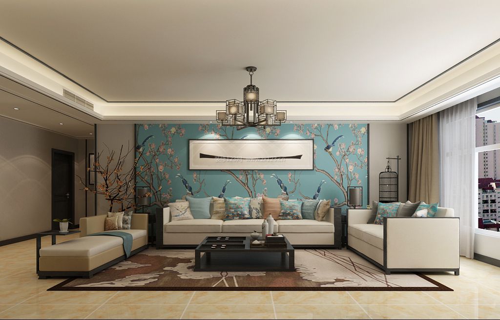 2023新中式客厅地毯搭配效果图片欣赏