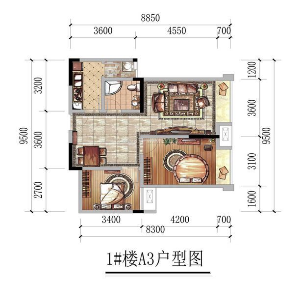 2023二室二廳一衛內部戶型圖