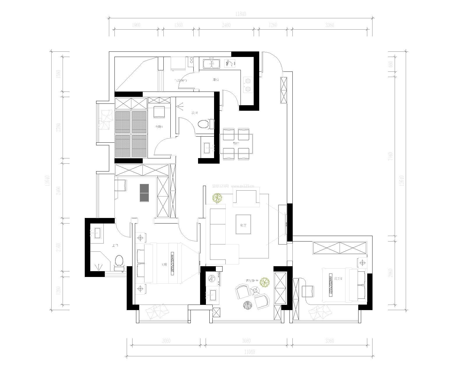 2023别墅简易四室两厅户型图设计效果图