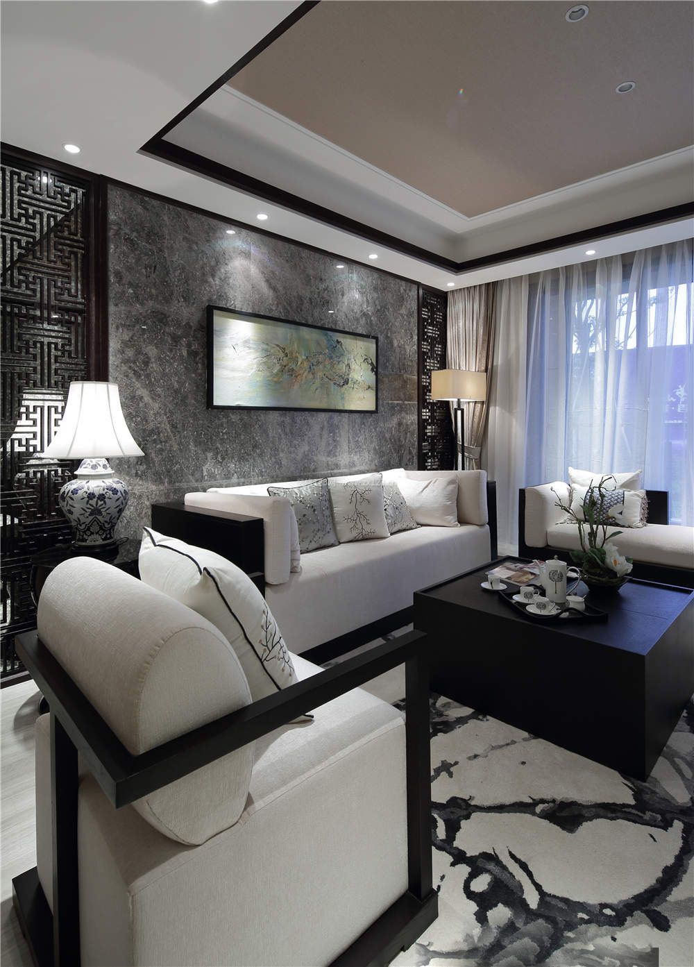 2023新中式家装客厅地毯搭配效果图片