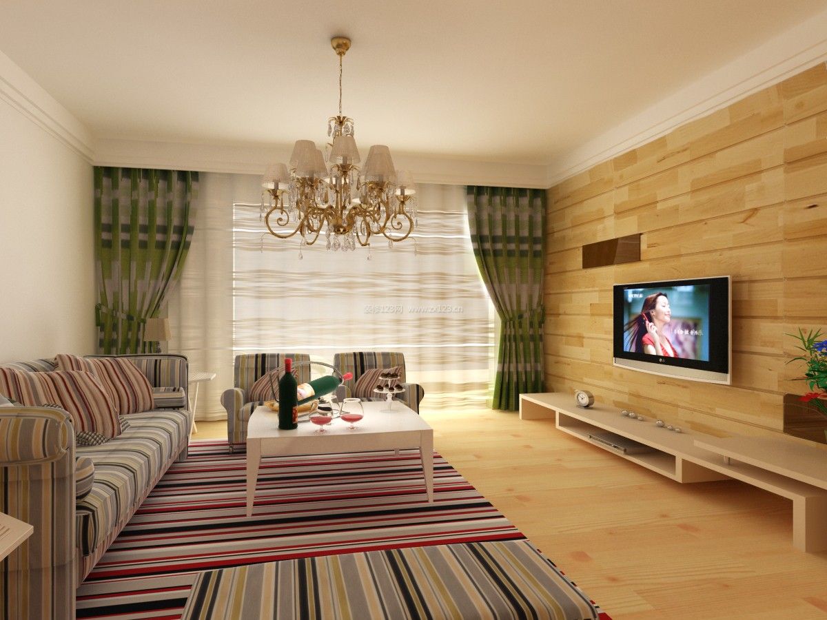 2017田园客厅木质电视背景墙装修效果图大全