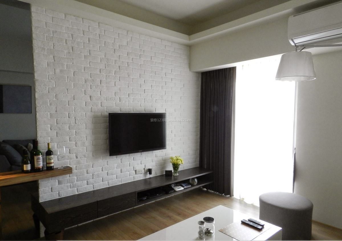 白色文化砖整体电视背景墙效果图2023