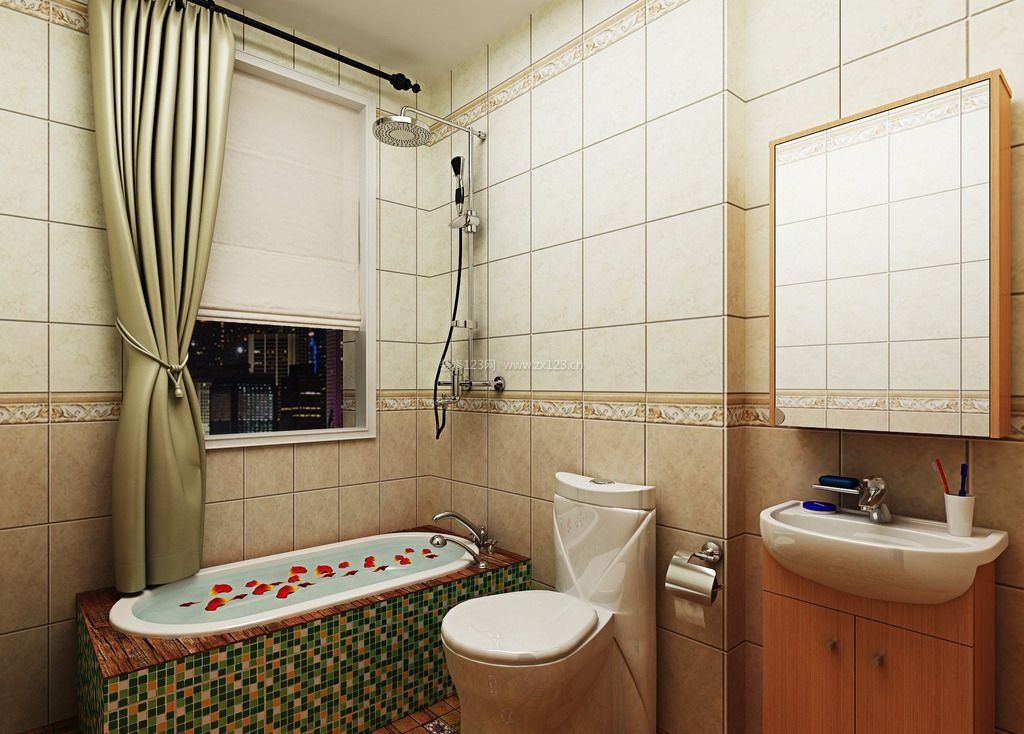 小卫生间砖砌浴缸整体图片
