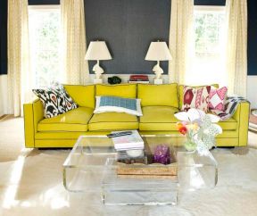 简欧式客厅黄色沙发图片