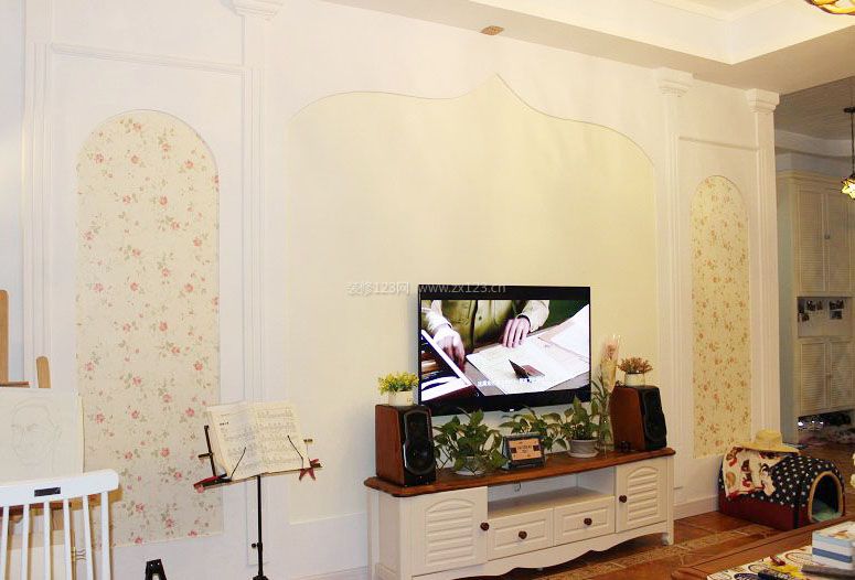 韩式田园硅藻泥电视背景墙装修效果图大全