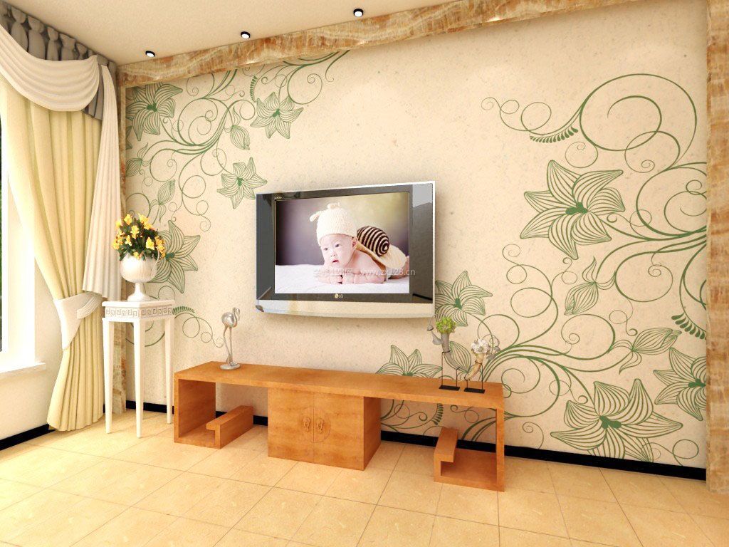 中式风格客厅硅藻泥背景墙欣赏-房天下装修效果图