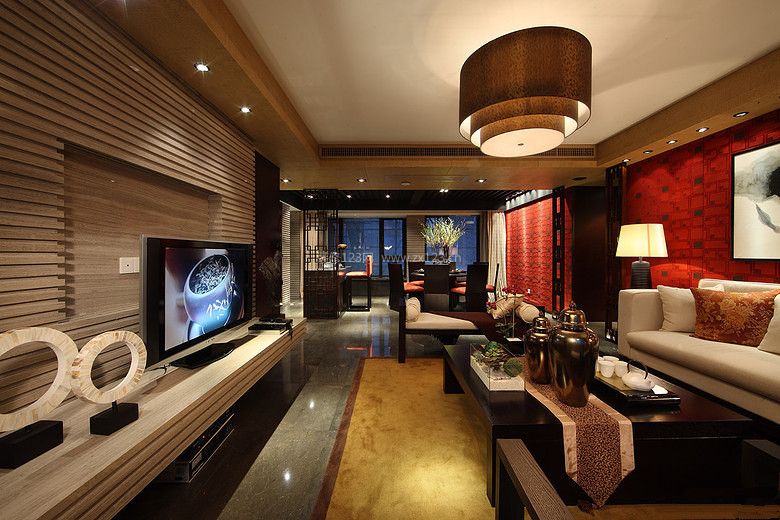 新中式客厅装修效果图 2020客厅电视背景墙设计装修效果图
