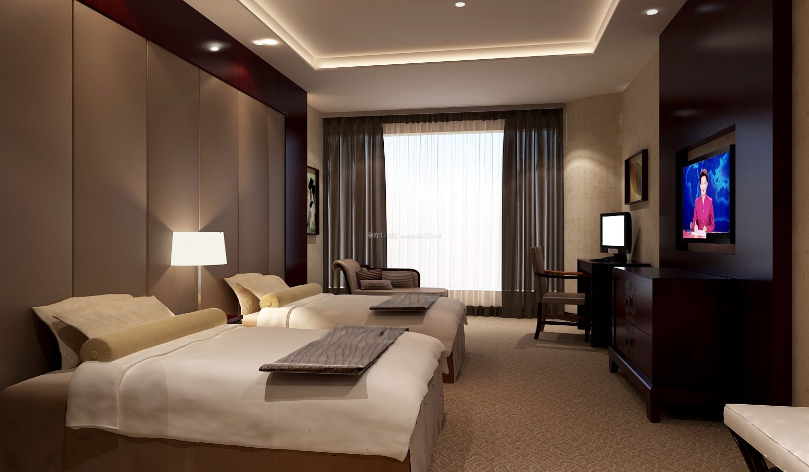 2023商务酒店双人房间装修效果图片