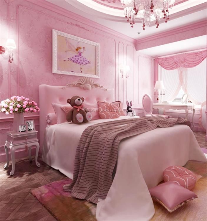 女生粉色房间欧式床的装修_装修123效果图