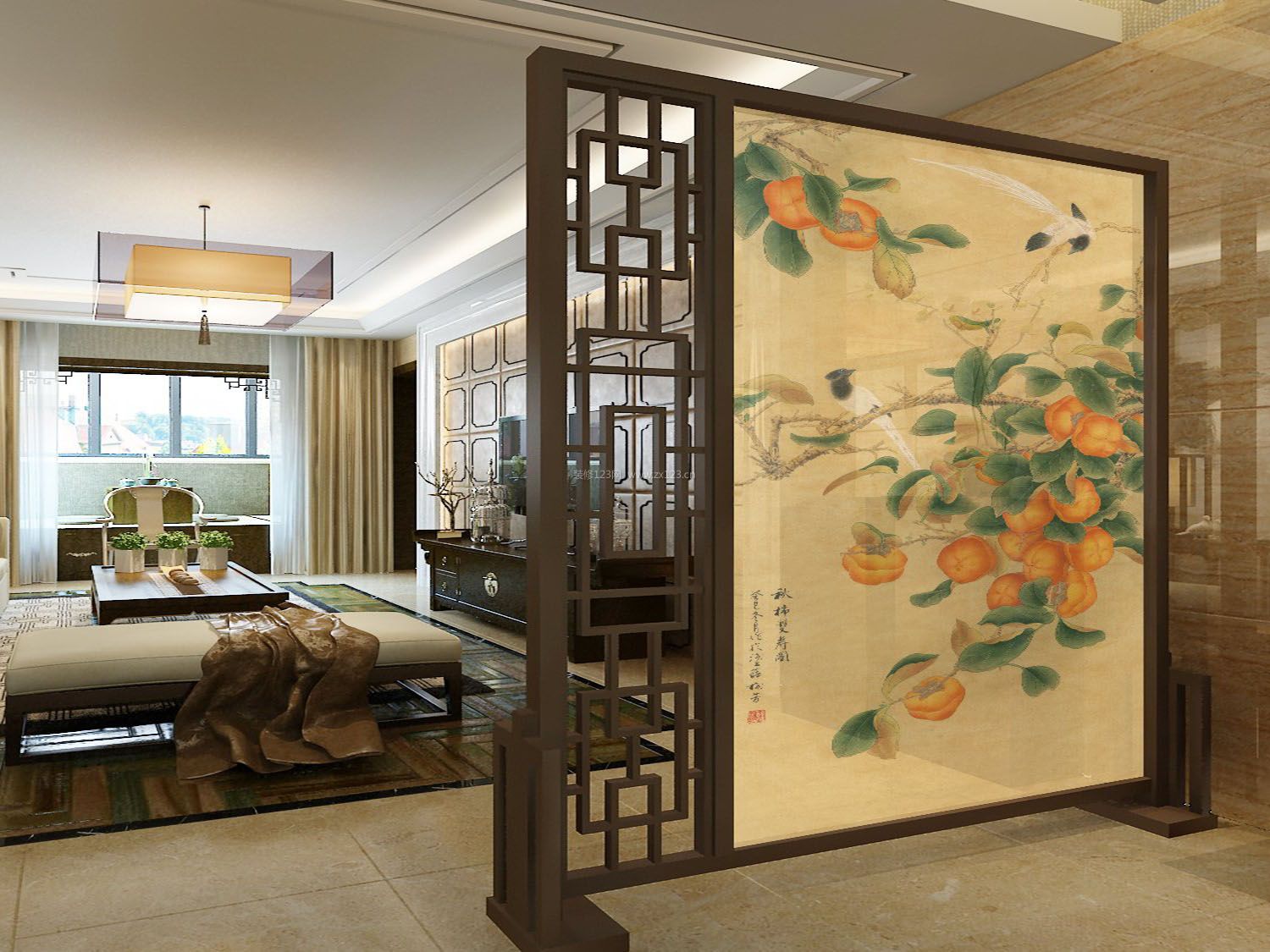 中式风格小户型客厅玄关隔断图片
