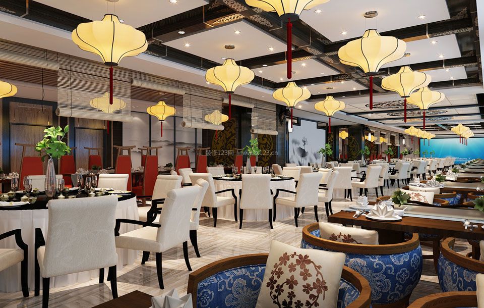 2017新中式酒店餐厅灯具设计装修效果图