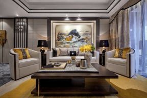 2023大气新中式风格客厅沙发背景墙装修设计图片