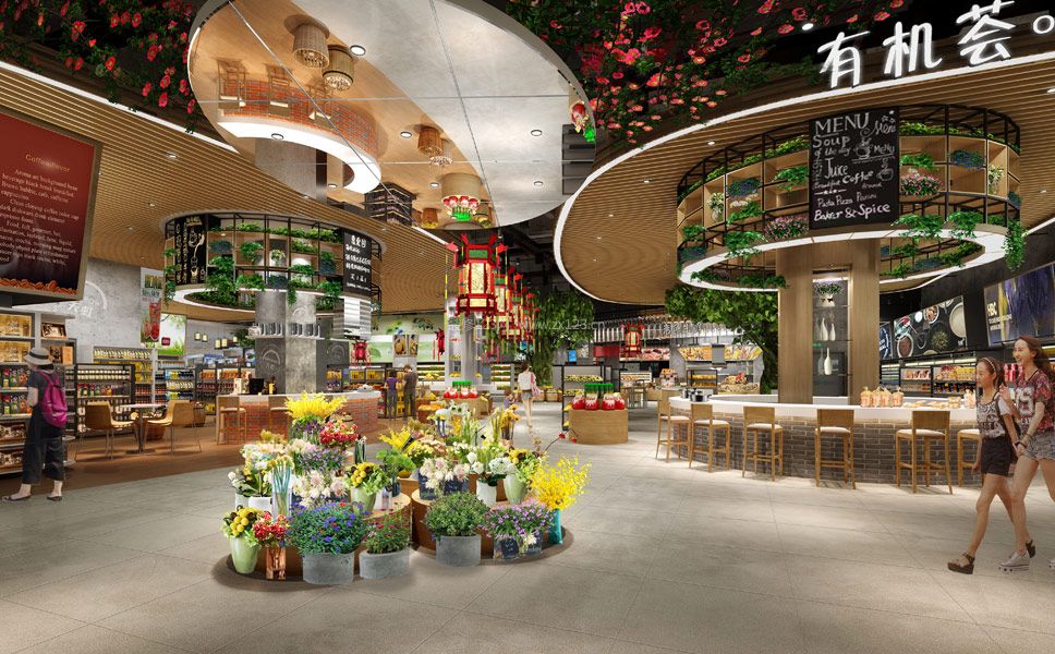2023商场室内奶茶店吊顶装修设计效果图图片