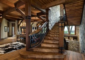 美式古典风格别墅实木楼梯图片