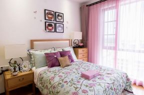 2023简约中式女生卧室粉色窗帘设计装修效果图片