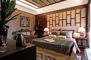 中式禅意小卧室吊顶实木效果图