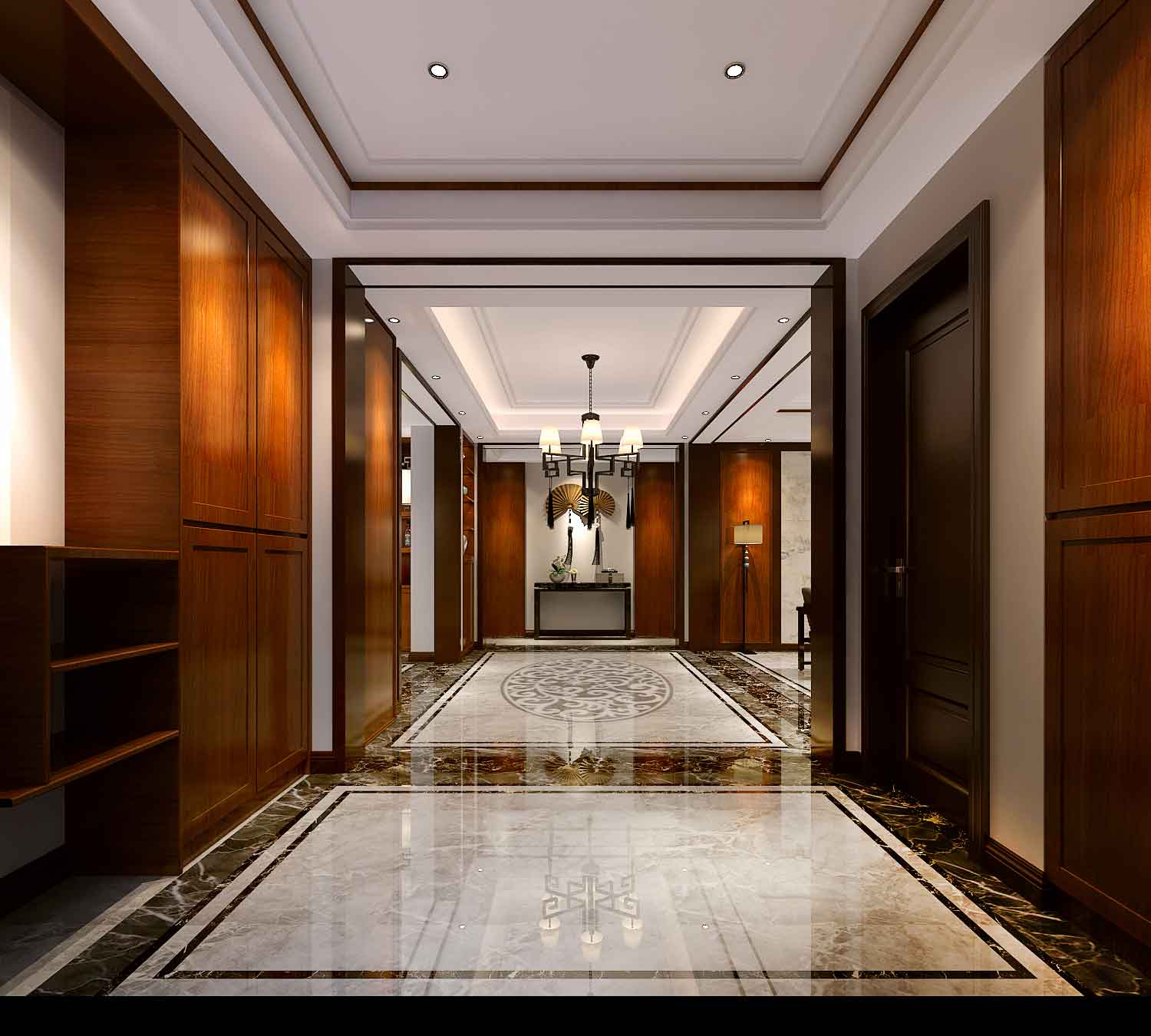 2017新中式别墅客厅入户玄关装修图片