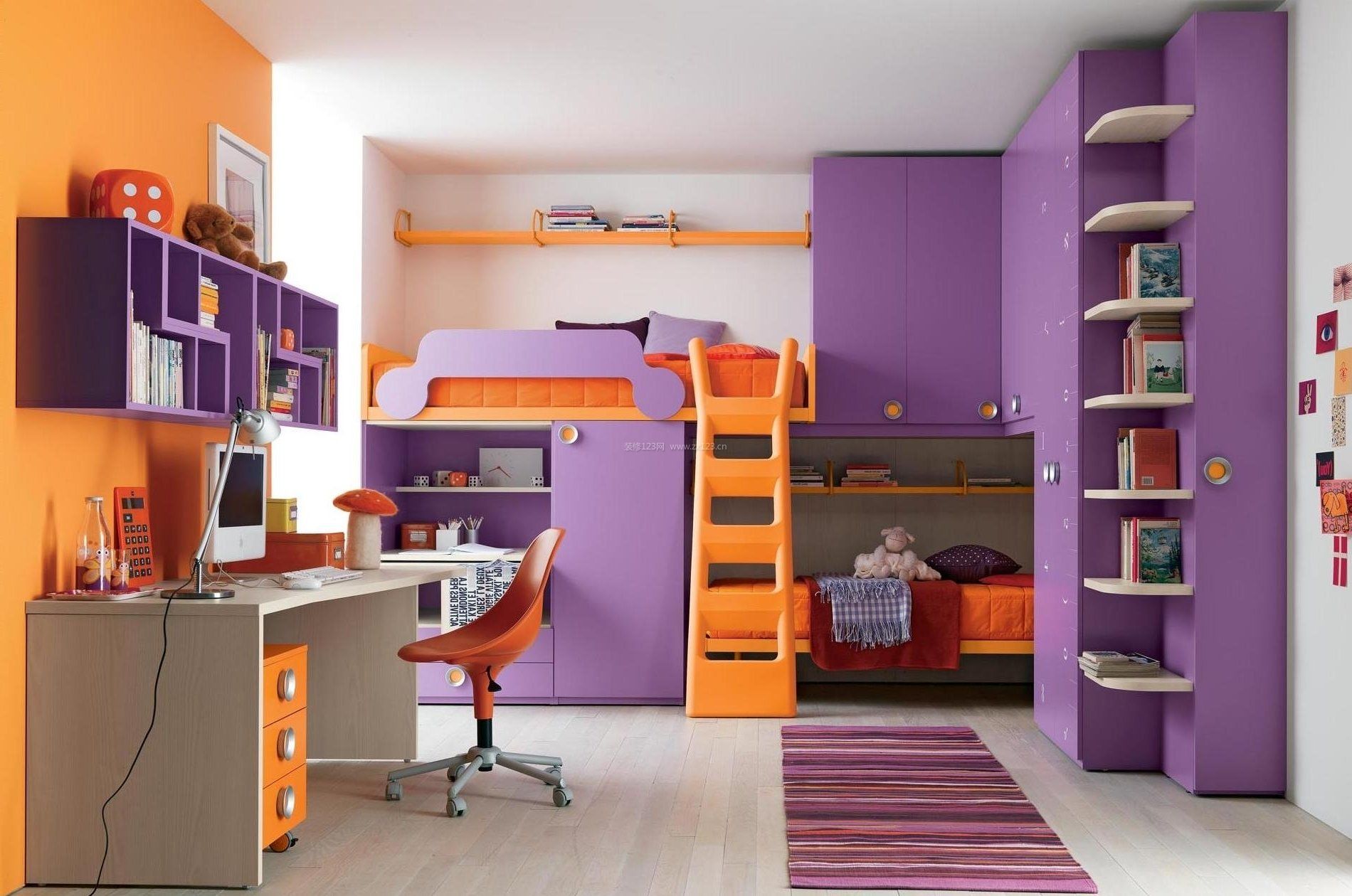 浅紫色儿童房间卧室整体设计效果图