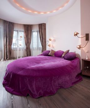简欧风格浅紫色房间卧室圆床设计