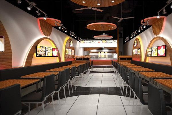 小型快餐店装修个性设计效果图2,小型快餐店的餐桌配置 :1)餐桌的