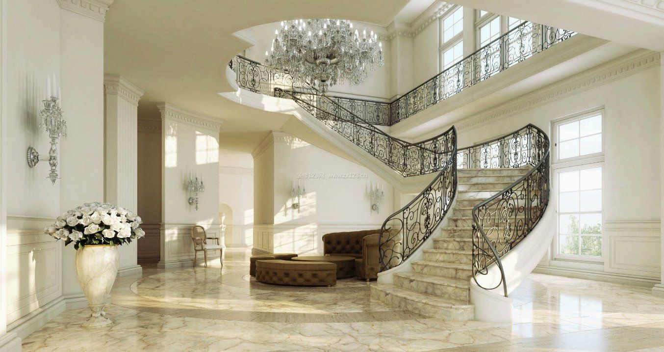 美式大别墅楼梯扶手设计