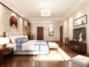 2023舒适新中式风格卧室床头背景墙设计图片