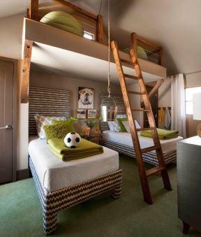 12岁儿童房间实木高低床造型装修效果图