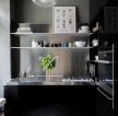 厨房黑色橱柜不锈钢台面效果图