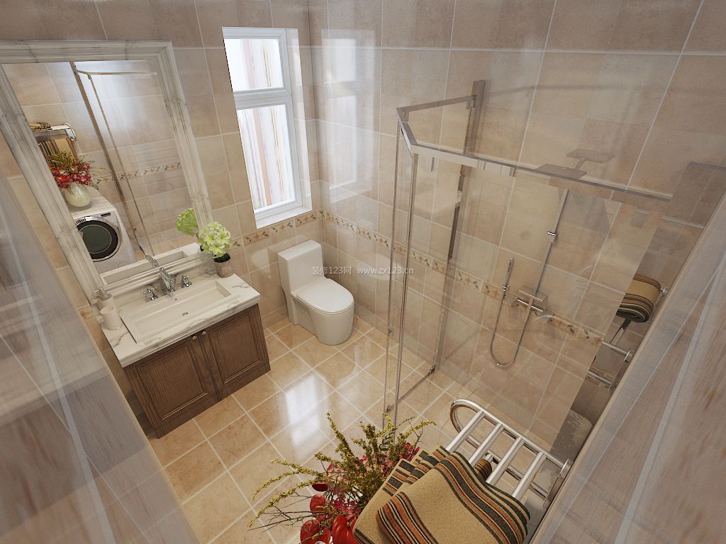 2017简约美式卫生间整体玻璃淋浴房装修效果图片