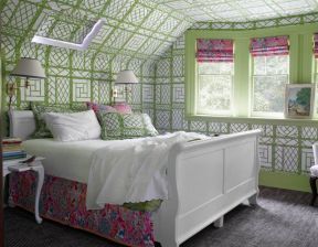 2023家居卧室时尚绿色壁纸设计装修图片