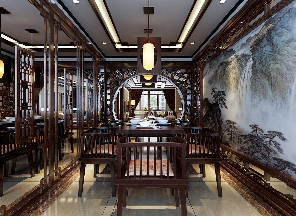 2023中式风格室内餐厅背景水墨画装饰