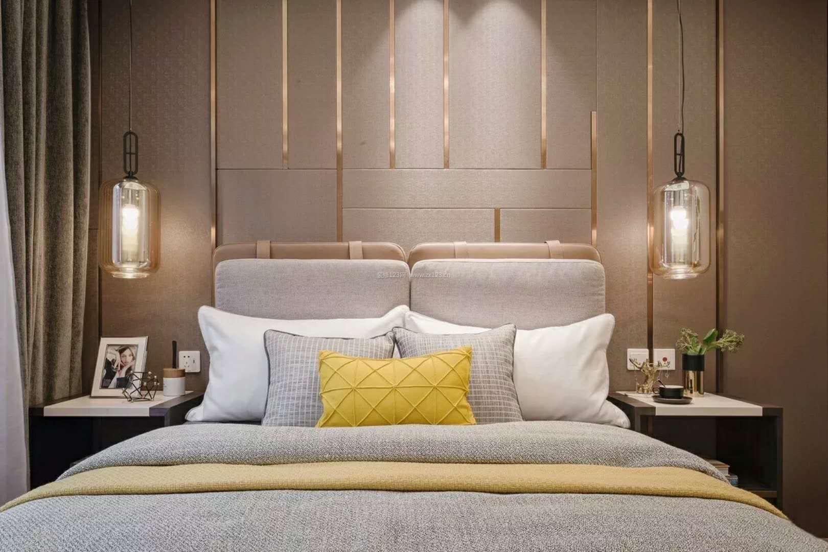 2017现代主卧室床头吊灯装潢设计效果图