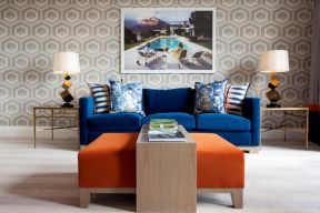 2023客厅深蓝色沙发摆放装饰效果图