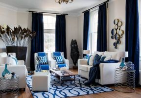 2023家庭客厅室内蓝色窗帘图片大全