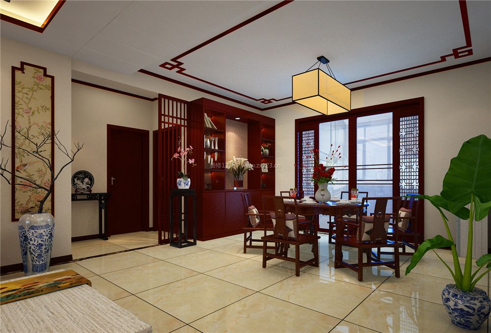 简约中式餐厅红木家具装修效果图片