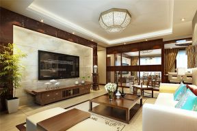 2023新中式客廳大理石電視背景墻裝修效果圖大全