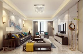 2023新中式客廳大理石電視背景墻裝修效果圖大全