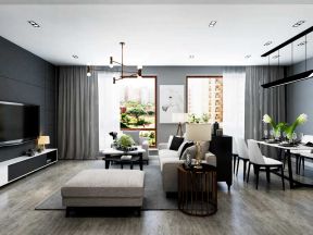 客厅黑白灰装修效果图 2020现代三室两厅装修图