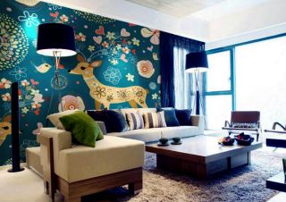 2023家居客厅沙发背景彩绘墙效果图