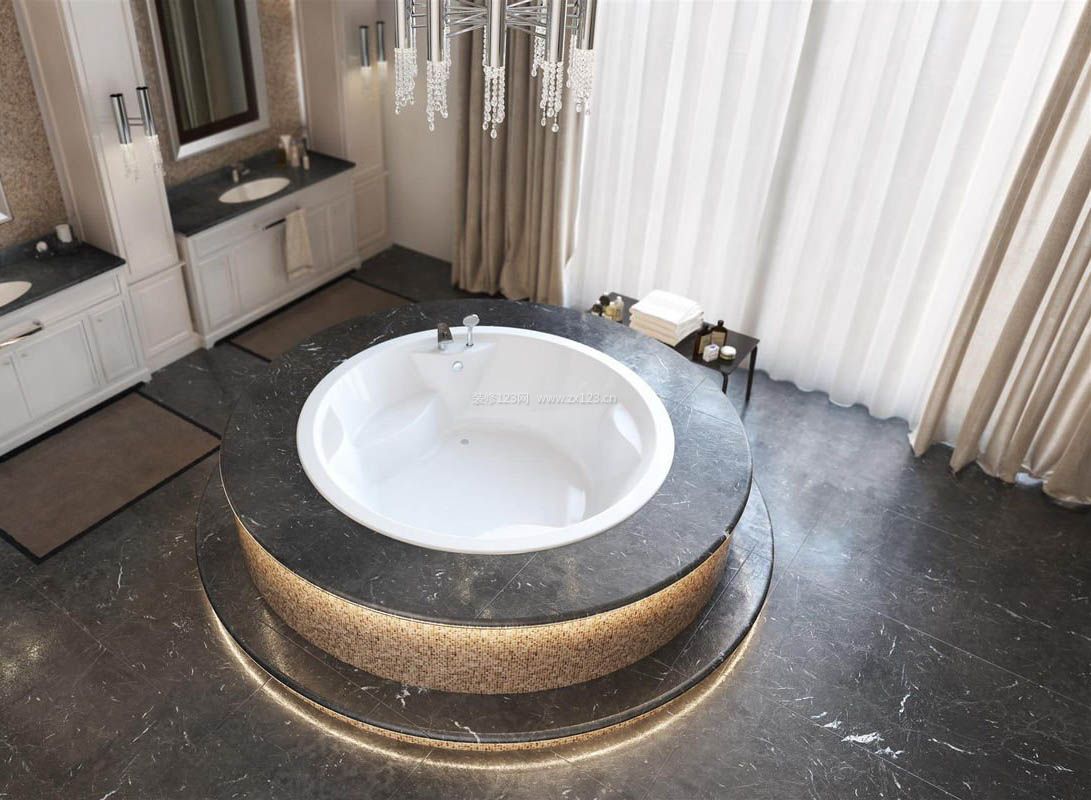 2021浴室简约圆形浴缸俯视效果图片